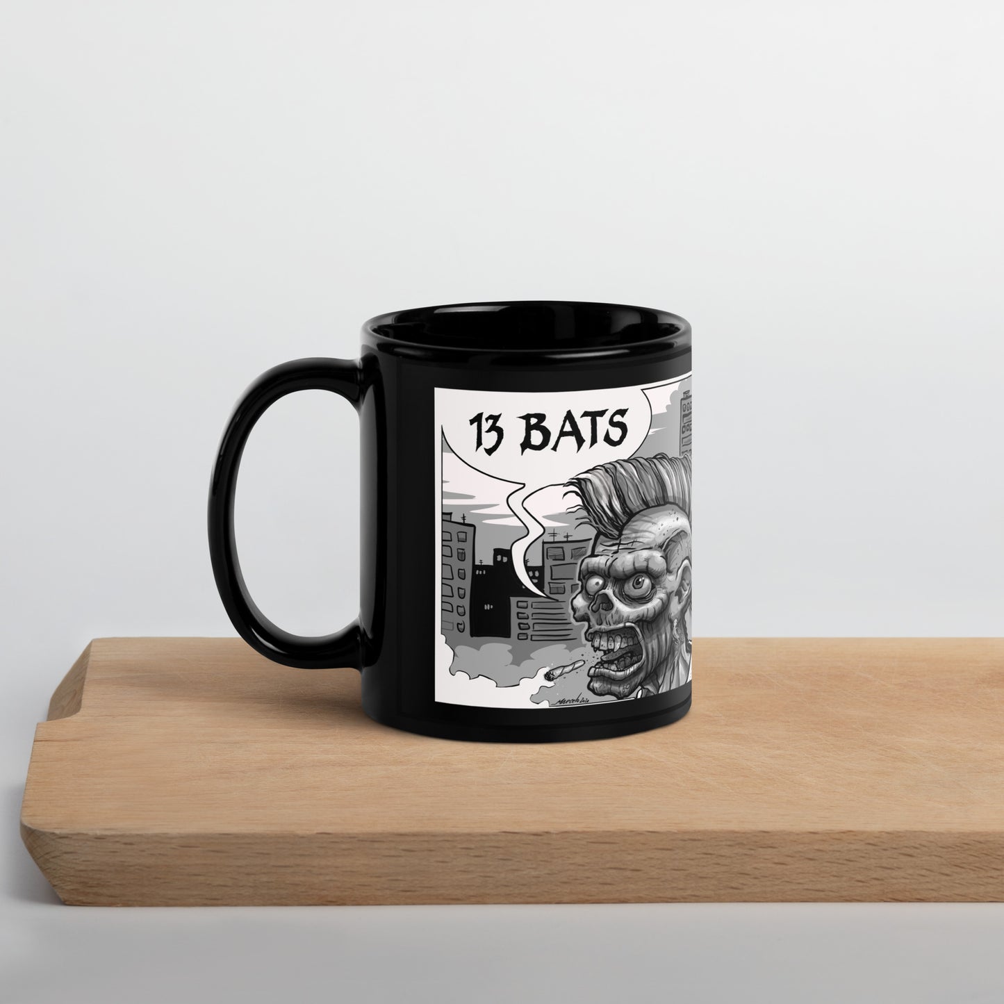 13 Bats Punk BW Black Glossy Mug