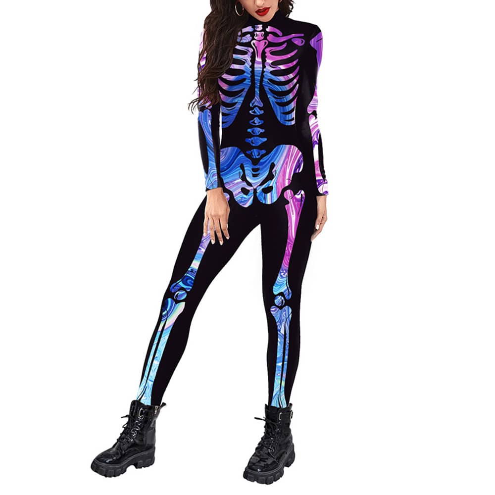 Halloween Women Skeleton Jumpsuits Black