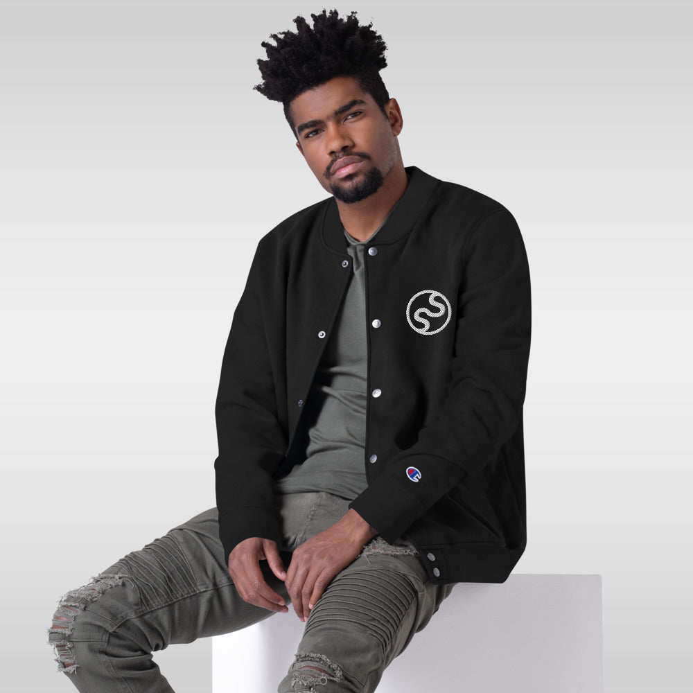 Star Swims Black Embroidered Champion Bomber Jacket