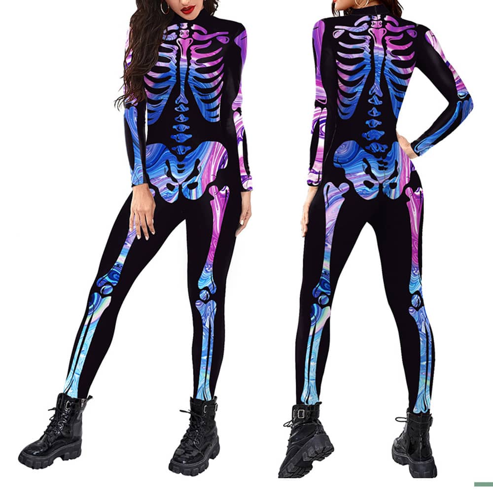 Halloween Women Skeleton Jumpsuits Black