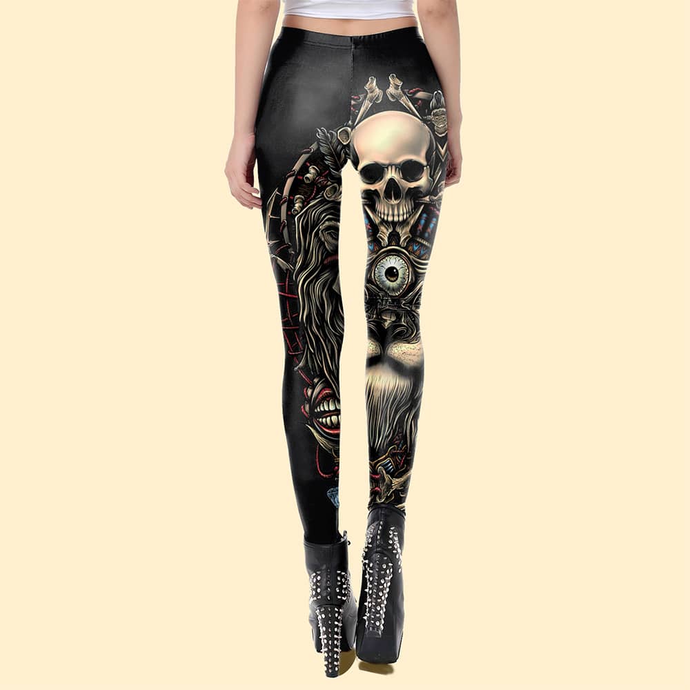 Skeleton Head 3D Print Skintight High-waisted Yoga Leggings for Ladies