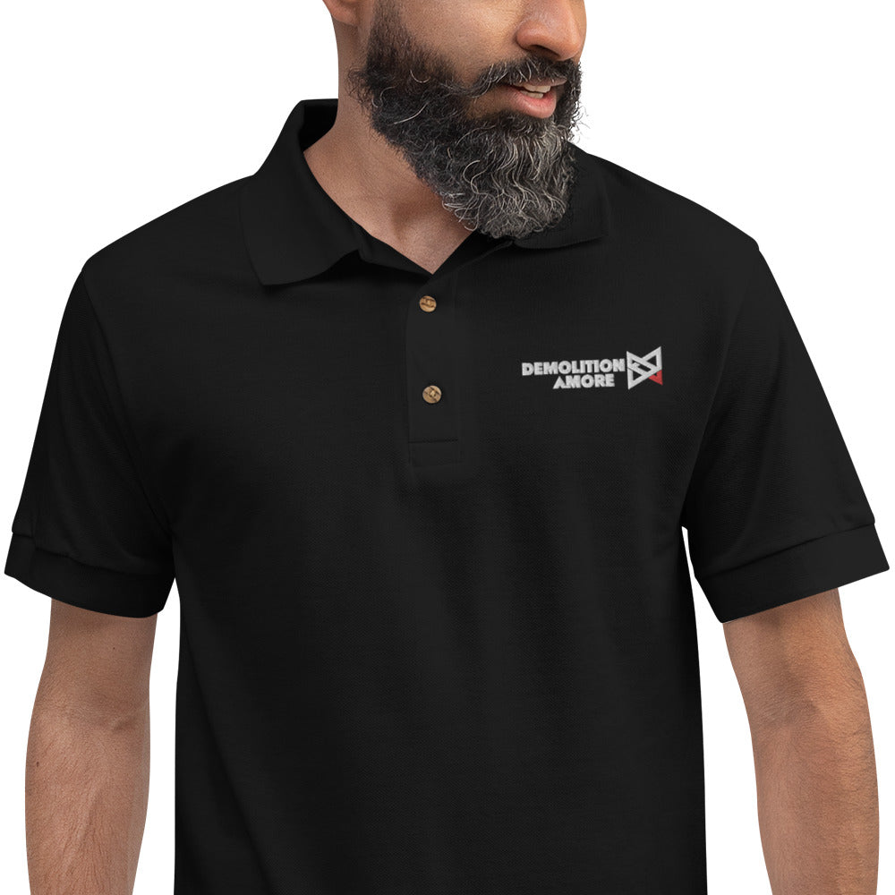 Demolition Amore Embroidered Polo Shirt Black