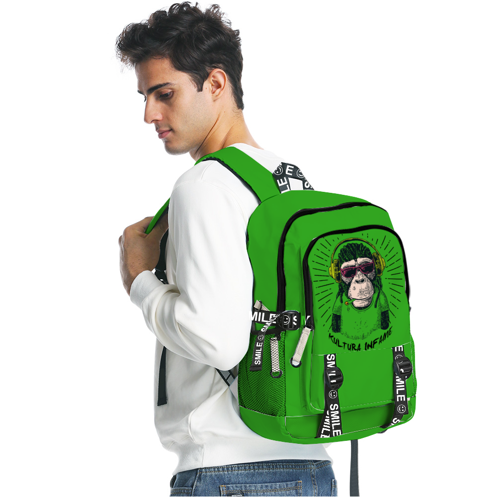 Kultura Infame Backpack 12" x 17" x 7" with Straps Green Color