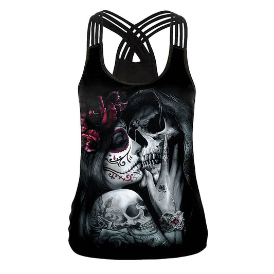 Halloween Woman's Costumes Scary Skull Vest Fashion Tank Top