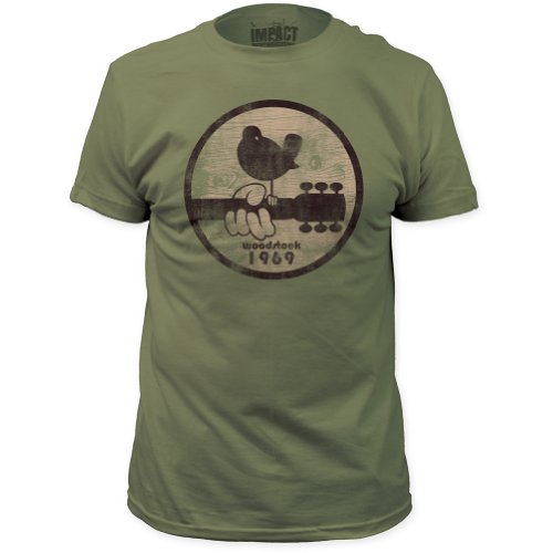 Impact Men's Woodstock 1969 Festival Logo T-Shirt, Army Green, Medium