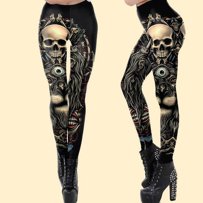 Skeleton Head 3D Print Skintight High-waisted Yoga Leggings for Ladies