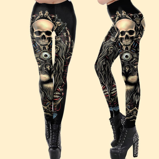 Skeleton Head 3D Print Skintight High-waisted Yoga Leggings for Ladies