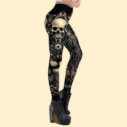 Skeleton Head 3D Print Skintight High-waisted Yoga Leggings for Ladies