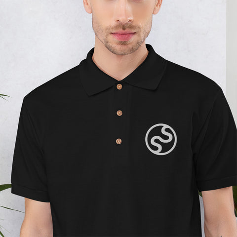 Star Swims Black Embroidered Polo Shirt