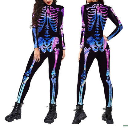 Halloween Women Skeleton Jumpsuits Black