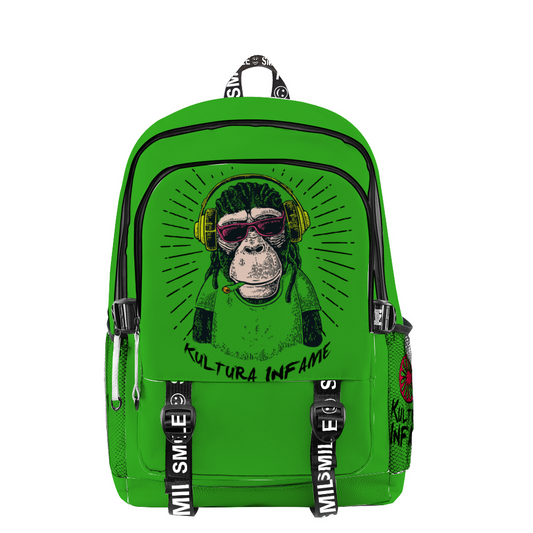 Kultura Infame Backpack 12" x 17" x 7" with Straps Green Color