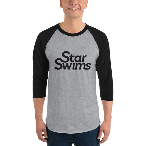 Star Swims Heather Grey Black 3/4 sleeve raglan shirt