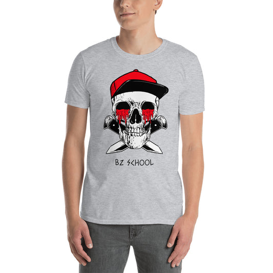 Red Skull Cap T-Shirt Sport Grey